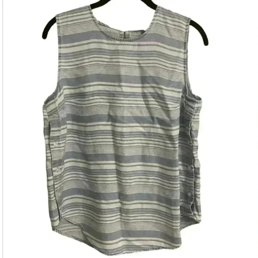 Sharagano Women Sleeveless Striped Lightweight Tank Top with Side Buttons